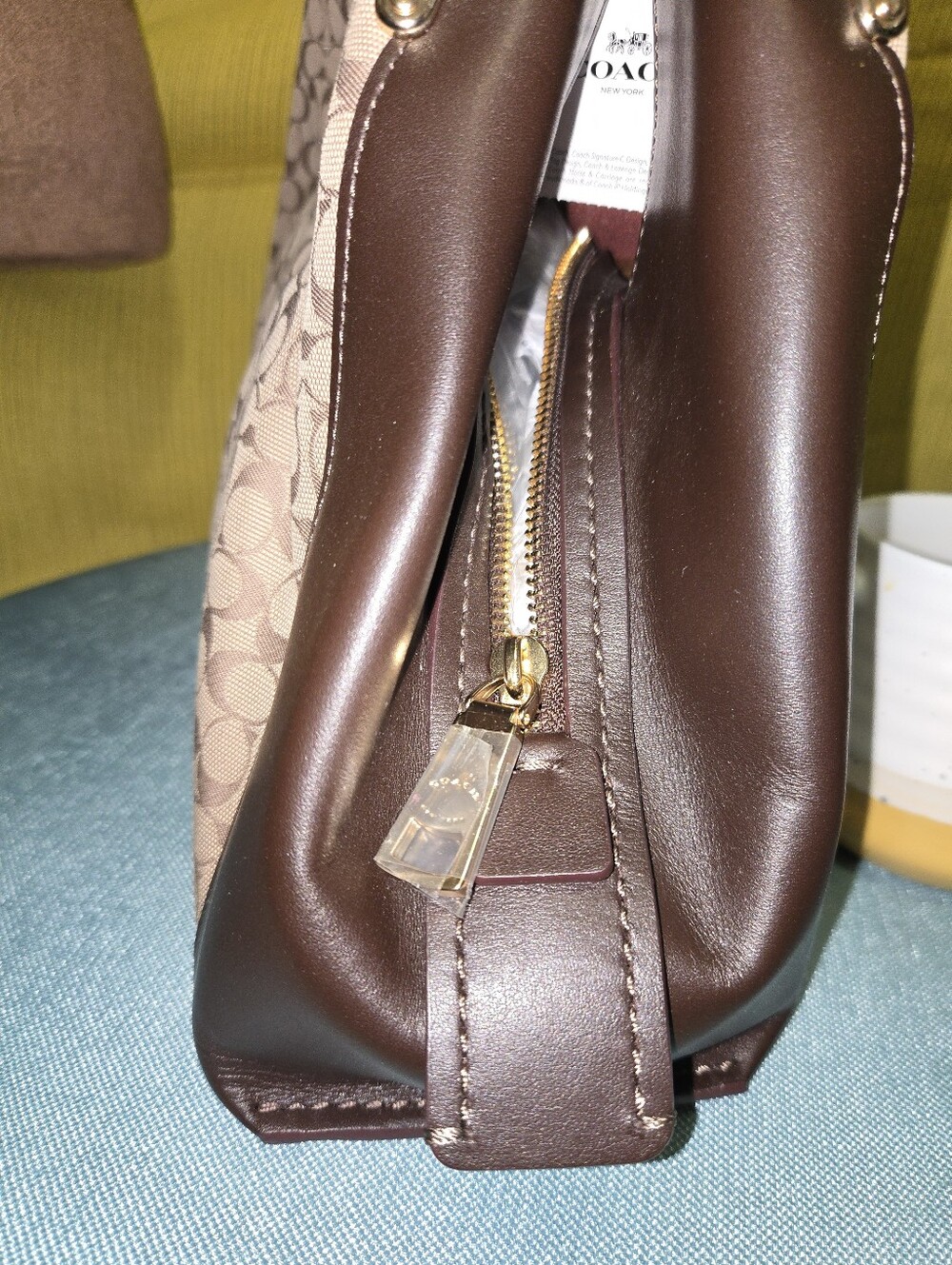 NWT Coach Dalton Tan Signature/Dark Chocolate Leather Shoulder Bag - Picture 4 of 16